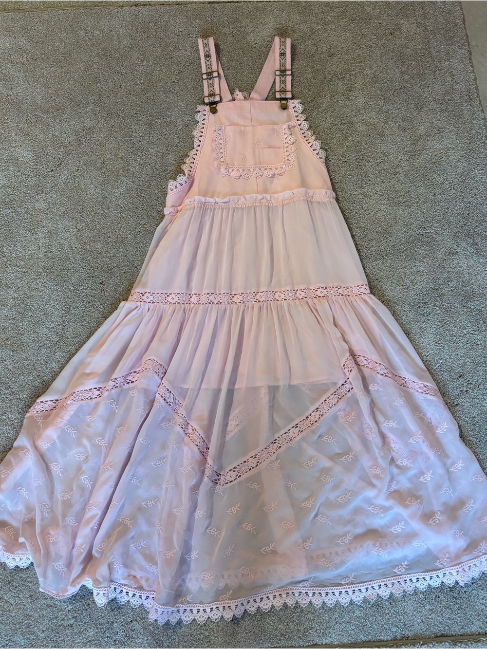 Pink Lace-Trimmed Pinafore Dress